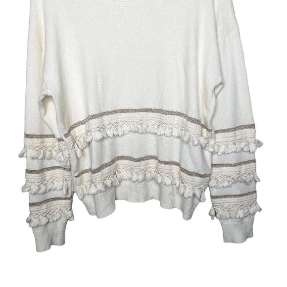 Amoli Knitwear Golden Cream Tassel Fringe Layer Boho Sweater S/M - Picture 8 of 11